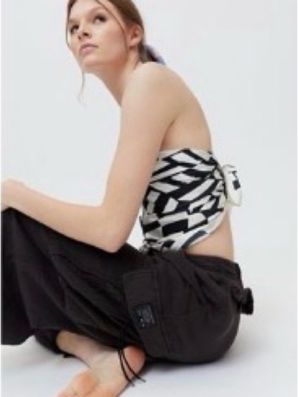 UO Black and White Geometric Silky Square Top
